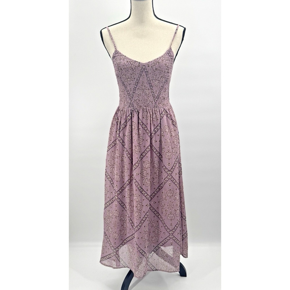 Whimsigoth Celestial Mystree Dusty Purple Smocked Mesh Maxi Dress Small Bohemian